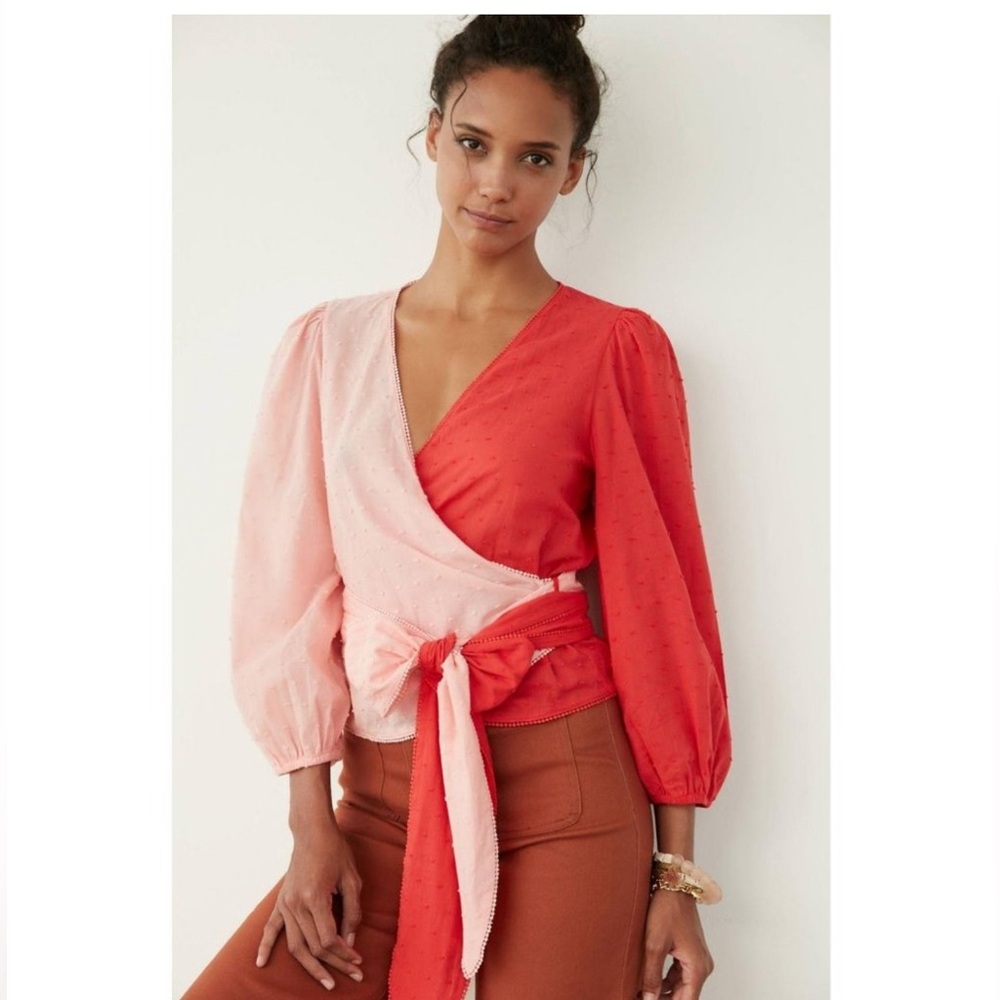 Anthropologie Farm Rio pink and red wrap top - Size M
